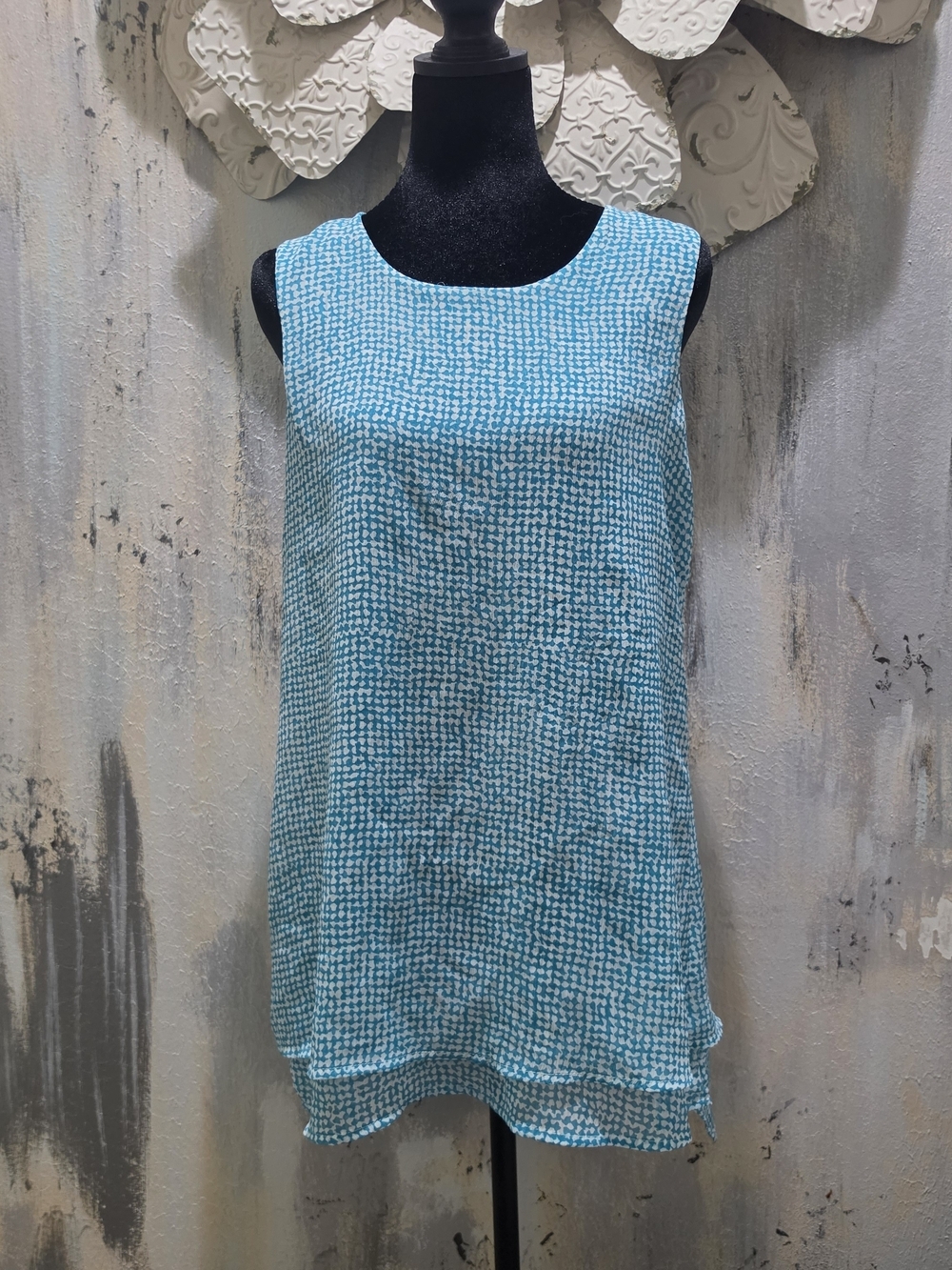 Fever Turquoise & White Sleeveless Textured Tunic